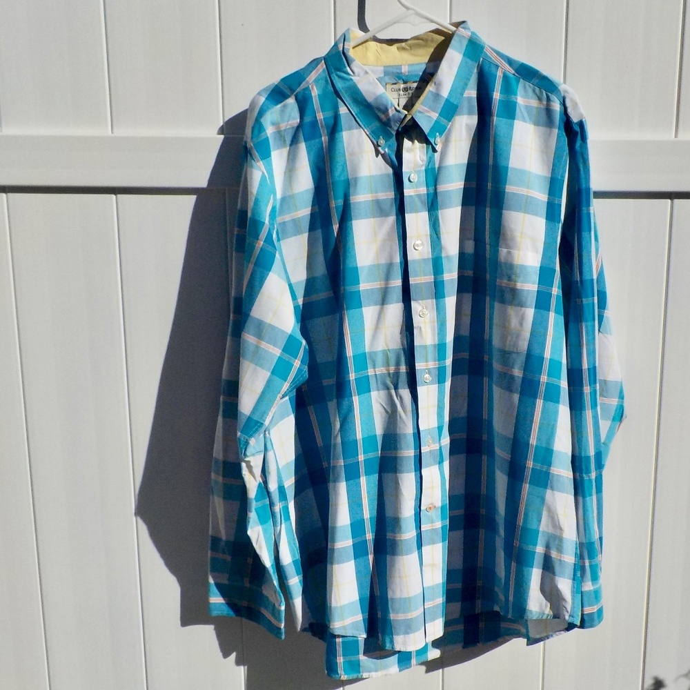 Club Room Slim Fit Plaid Long Sleeve Shirt 100% Cotton XXL